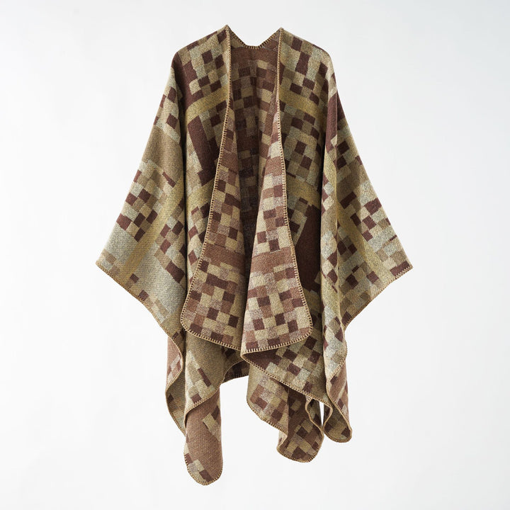 Ladies Kastiger Web Poncho with graphic jacquard and fringe edge Mune Fashion
