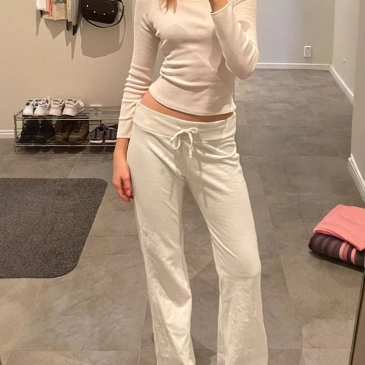 Women’s lounge pants with high waistband, drawstring, and straight leg Mune Fashion