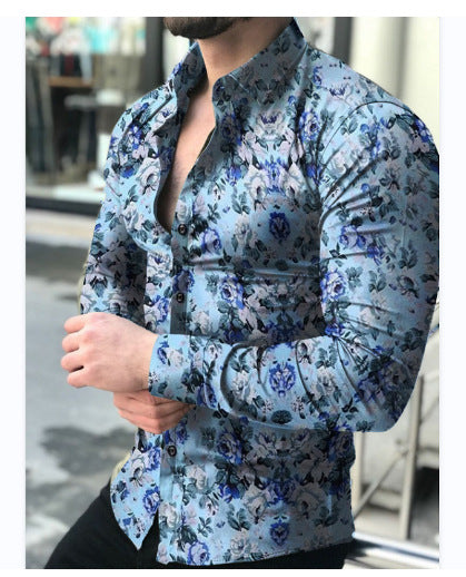 Men's fitted long-sleeve shirt with fine ornament pattern and stretch cotton blend Mune Fashion