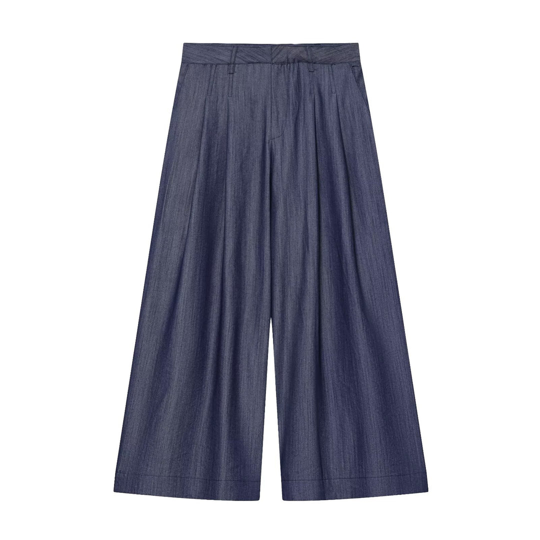 Women's high-waisted wide culottes made of lightweight denim quality with pleats Mune Fashion