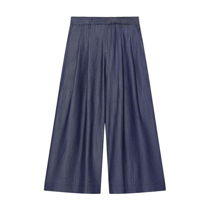 Women's high-waisted wide culottes made of lightweight denim quality with pleats Mune Fashion