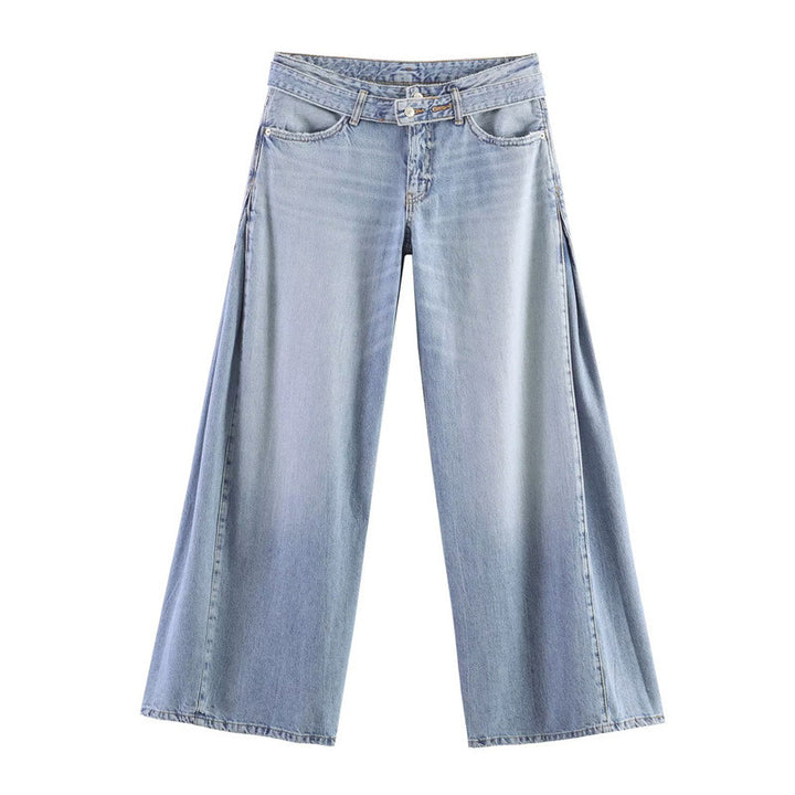 Women Wide High-Waist Jeans with Side Slit Inserts and Skirt Effect Mune Fashion