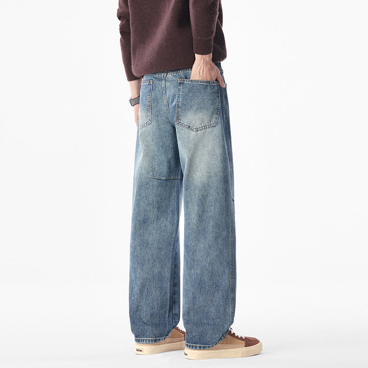 Men's Loose Denim Pants with Comfortable Waist Height and Distinctive Knee Seam Mune Fashion