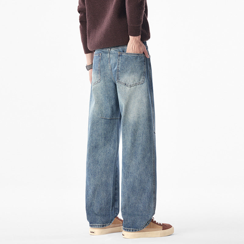 Men's Wide Vintage Denim Jeans with Distinctive Knee Seam and Loose Fit Mune Fashion