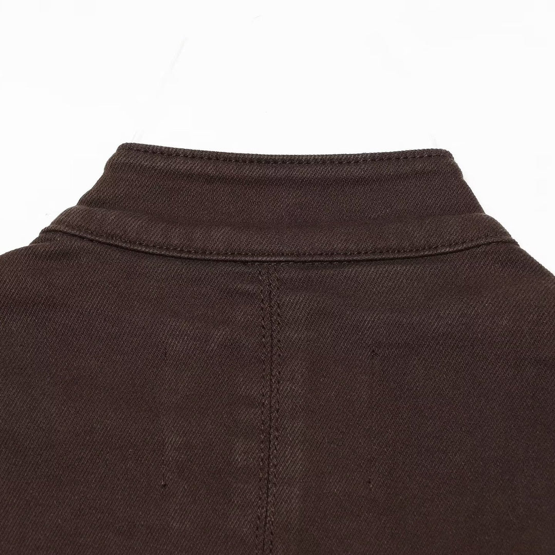 Women's Short Military Jacket in Double-Breasted Style with Stand-Up Collar and Epaulettes Mune Fashion