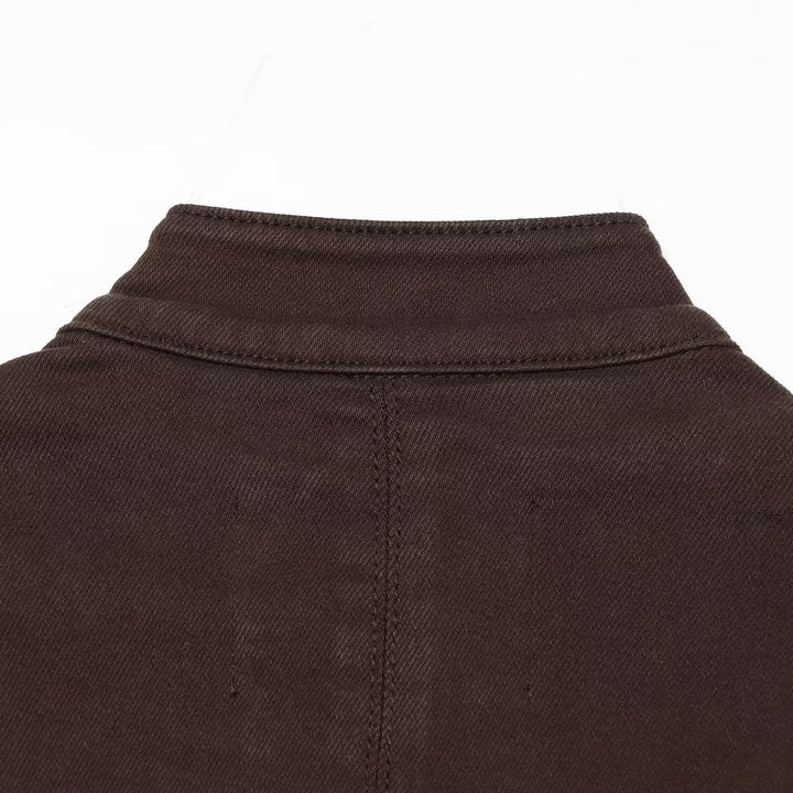 Women's Short Military Jacket in Double-Breasted Style with Stand-Up Collar and Epaulettes Mune Fashion