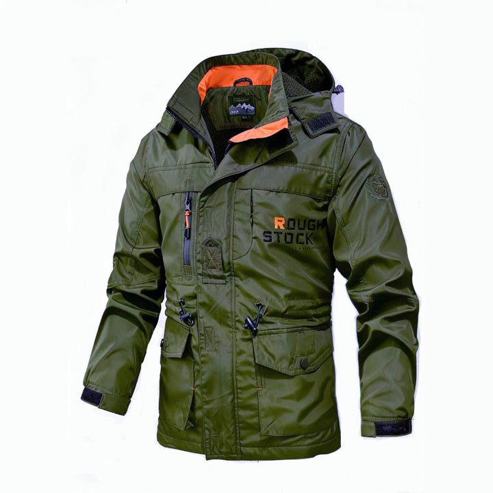 Men's Technical Field Jacket with Hood, Multi-Functional Pockets and Adjustable Waist Drawstring Mune Fashion