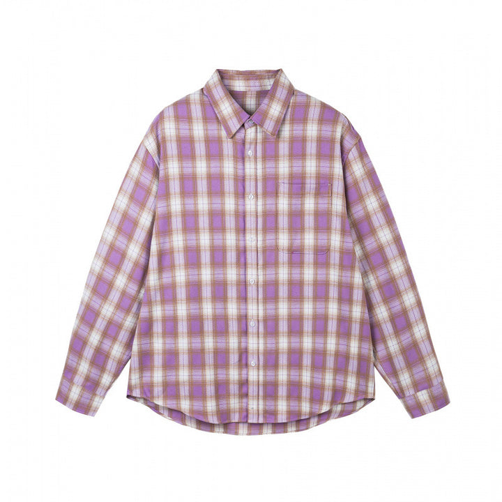 Women's Oversized Checked Flannel-Look Shirt with Rounded Hem and Chest Pocket Mune Fashion