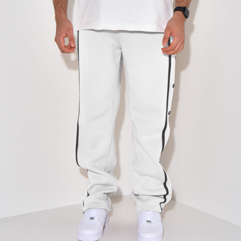 Men's Snap Track Pants with Side Contrast Stripe, Snap Button Placket and Elastic Waistband Mune Fashion