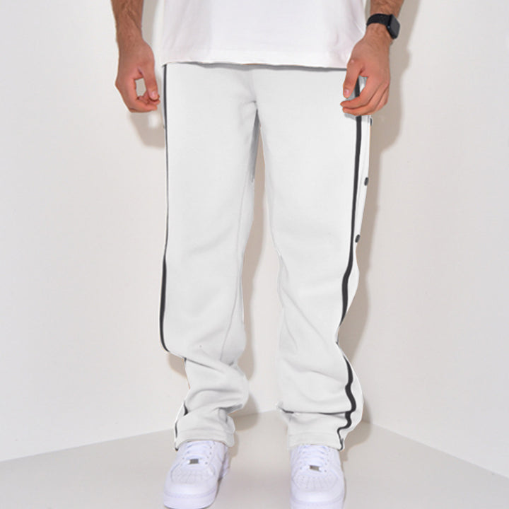 Men's Snap Track Pants with Side Contrast Stripe, Snap Button Placket and Elastic Waistband Mune Fashion