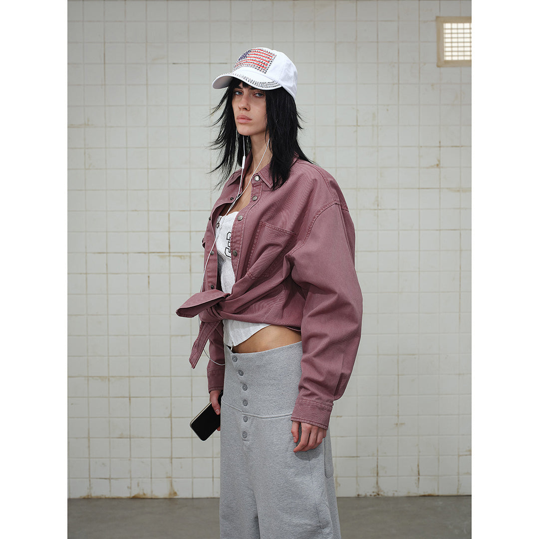 Women's overshirt jacket made of washed cotton twill with snap button placket and two chest pockets Mune Fashion