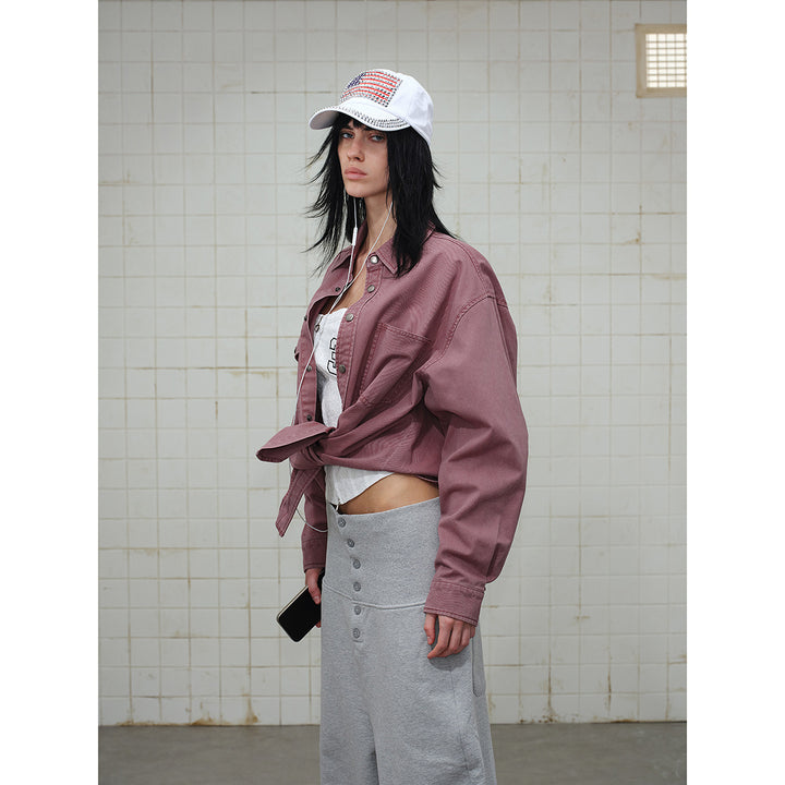 Women's overshirt jacket made of washed cotton twill with snap button placket and two chest pockets Mune Fashion
