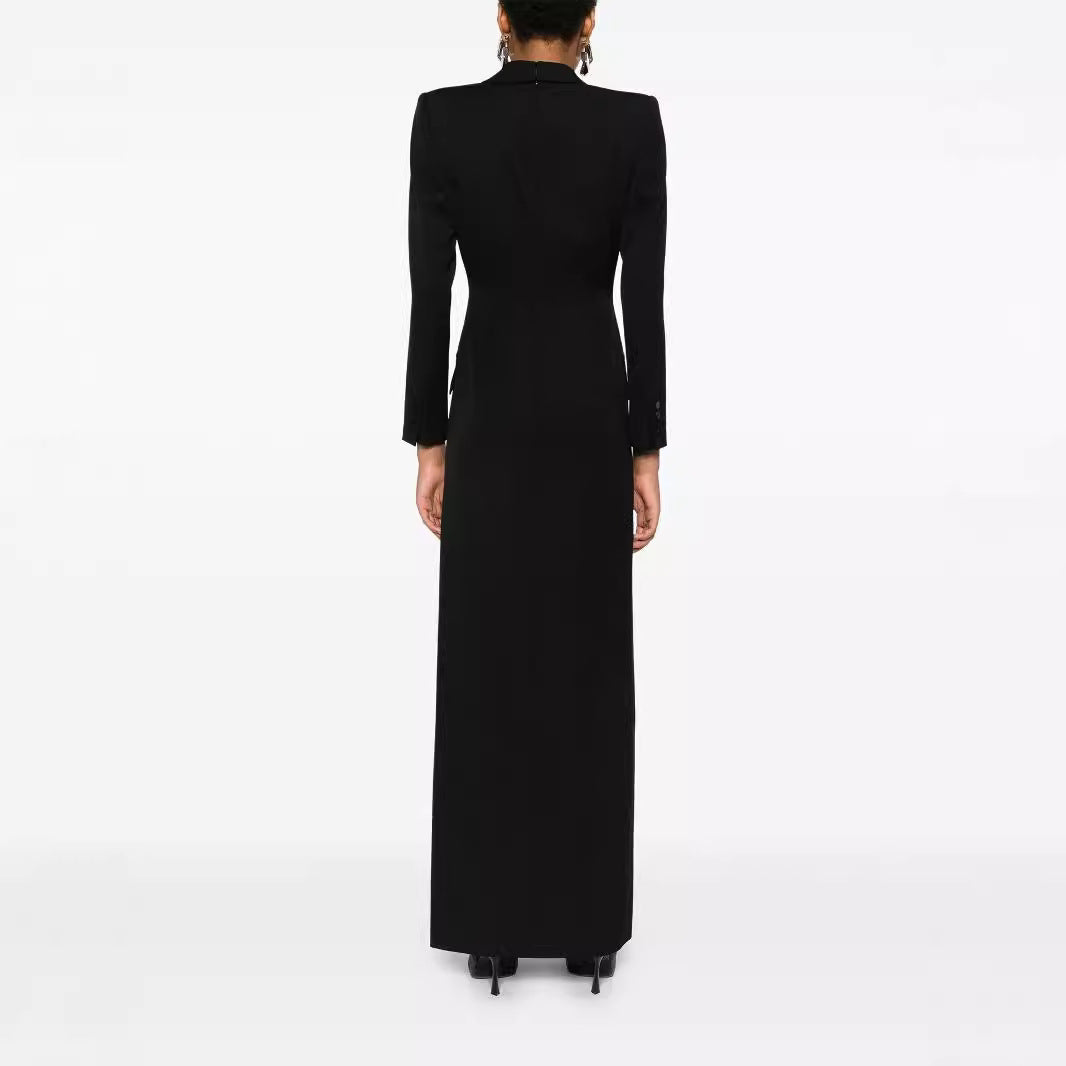 Ladies Tailored Evening Maxi Dress in Tuxedo Blazer Style Mune Fashion