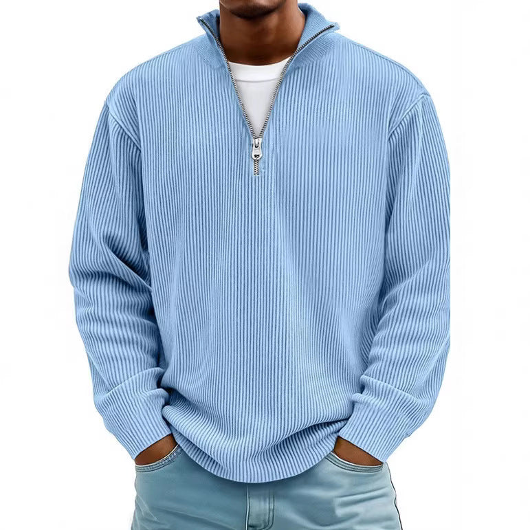 Men's ribbed knit pullover with half zipper and stand-up collar Mune Fashion