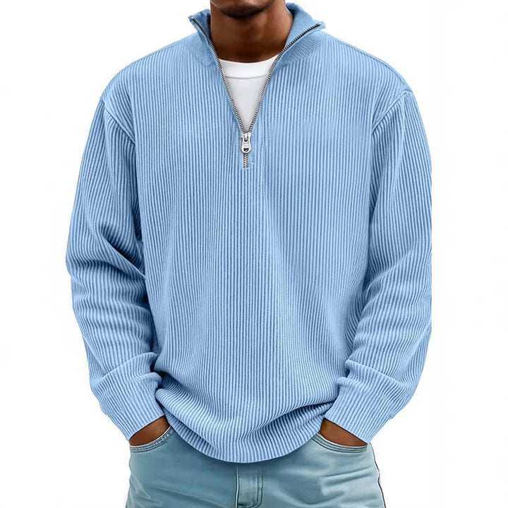 Men's ribbed knit pullover with half zipper and stand-up collar Mune Fashion