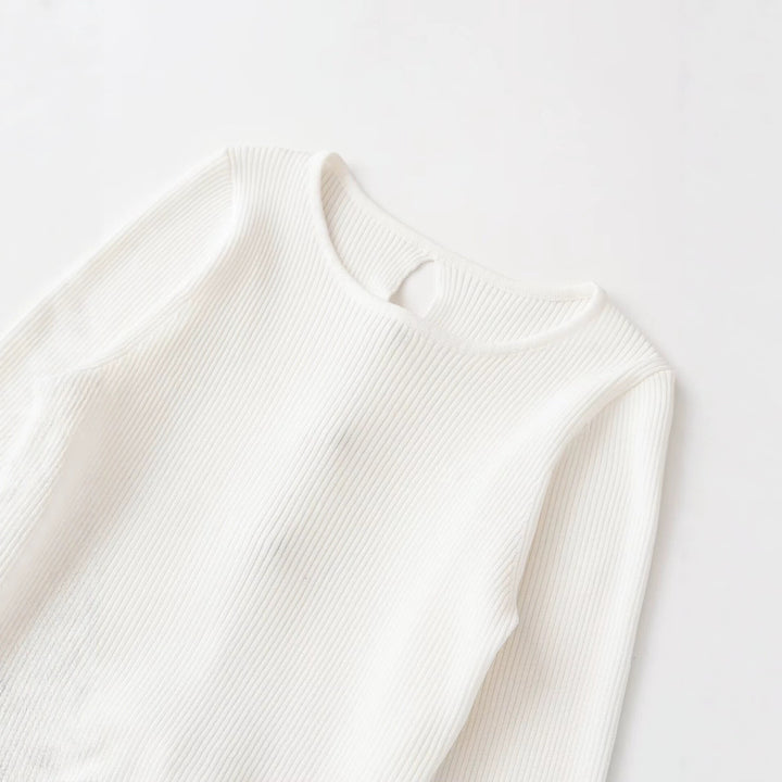 Women Ribbed Long Sleeve Sweater Short Cut with Back Lacing Mune Fashion