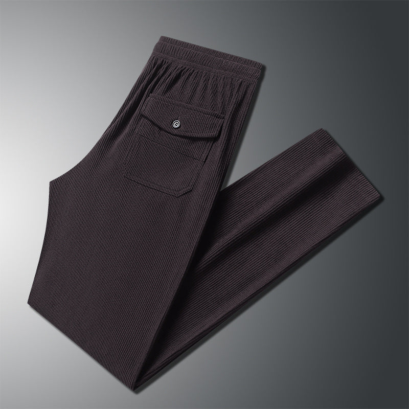 Men Straight-Leg Ribbed Structure Lounge Pants with Elastic Waistband and Flap Pocket Mune Fashion