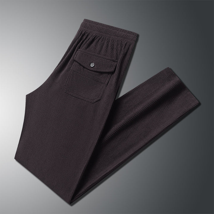 Men Straight-Leg Ribbed Structure Lounge Pants with Elastic Waistband and Flap Pocket Mune Fashion