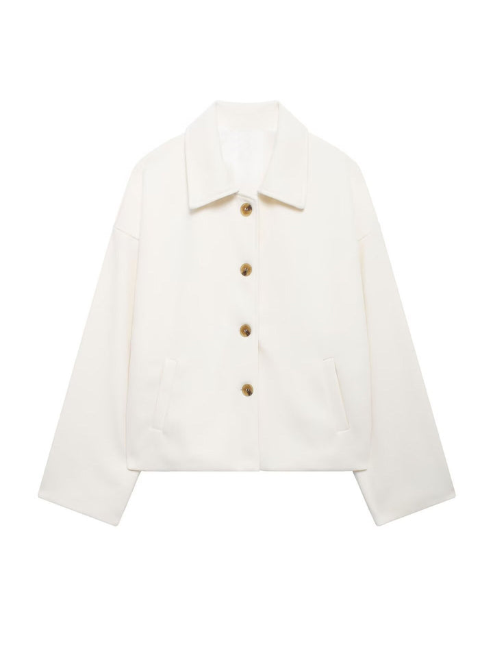 Women's Oversize Wool Blend Jacket with Large Decorative Buttons and Wide Cuffs Mune Fashion
