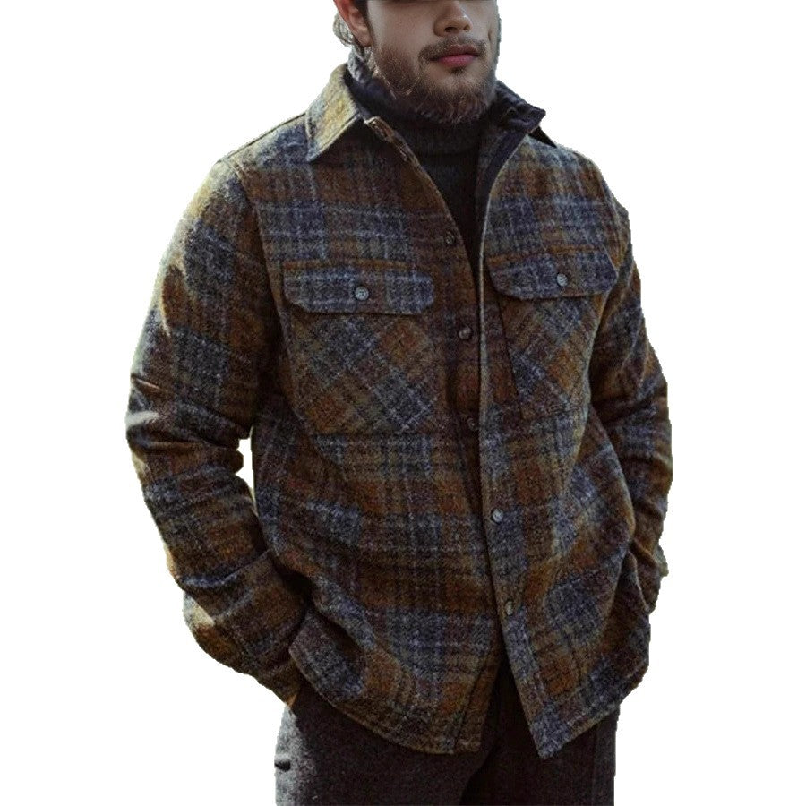 Men's Wool Blend Tweed Shirt Jacket with Patch Chest Pockets Mune Fashion