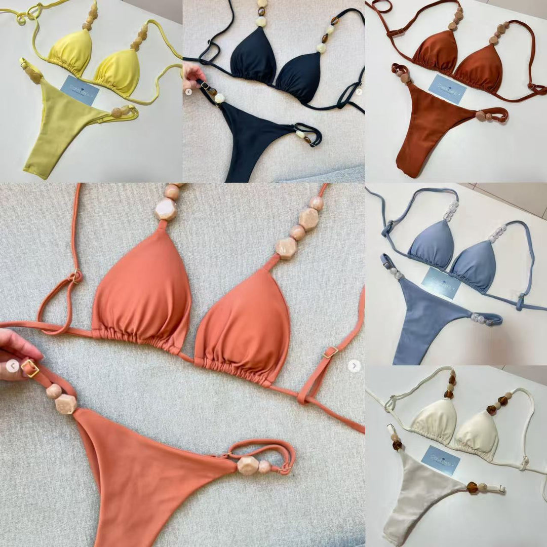 Women Triangle Bikini with elastic bands and decorative details Mune Fashion