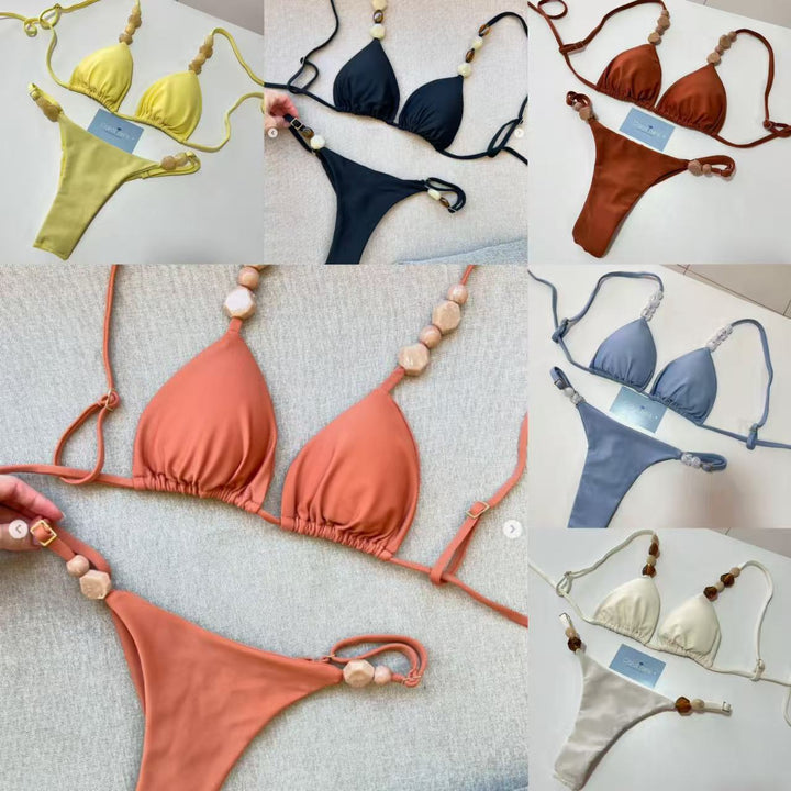 Women Triangle Bikini with elastic bands and decorative details Mune Fashion