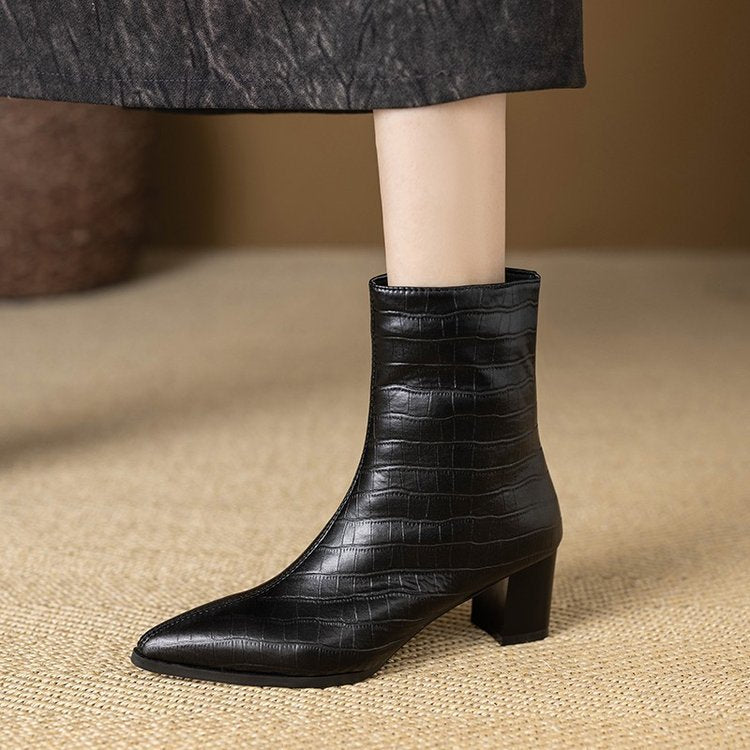 Women Elegant Croc-Effect Ankle Boots Mune Fashion