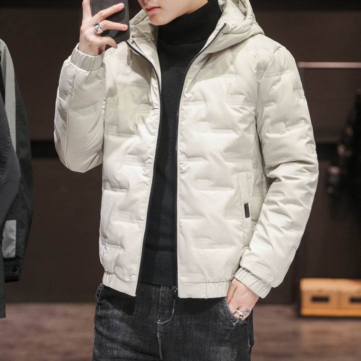Men's Lightweight Quilted Hooded Jacket with Thermal Insulation and Elastic Hem