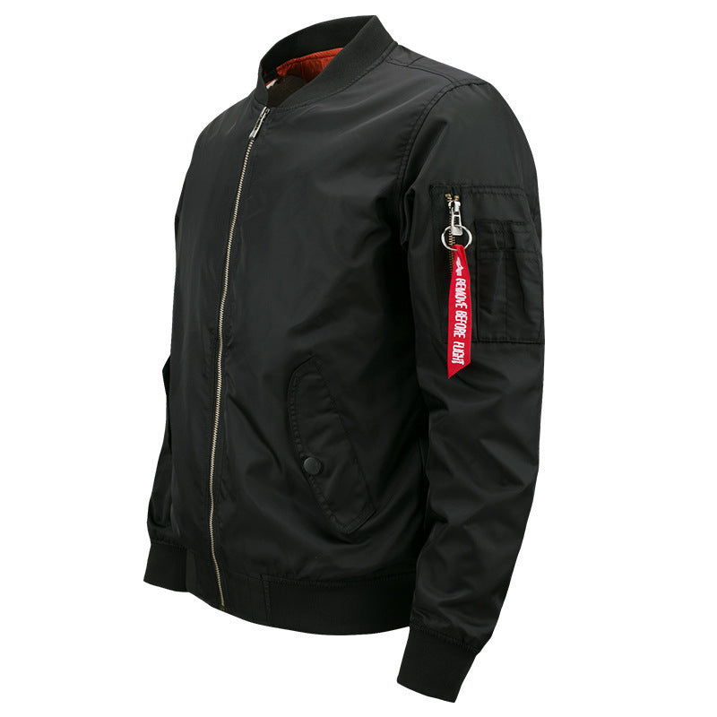 Men's Padded Bomber Jacket in Pilot Style with Sleeve Utility Pocket and Ribbed Cuffs