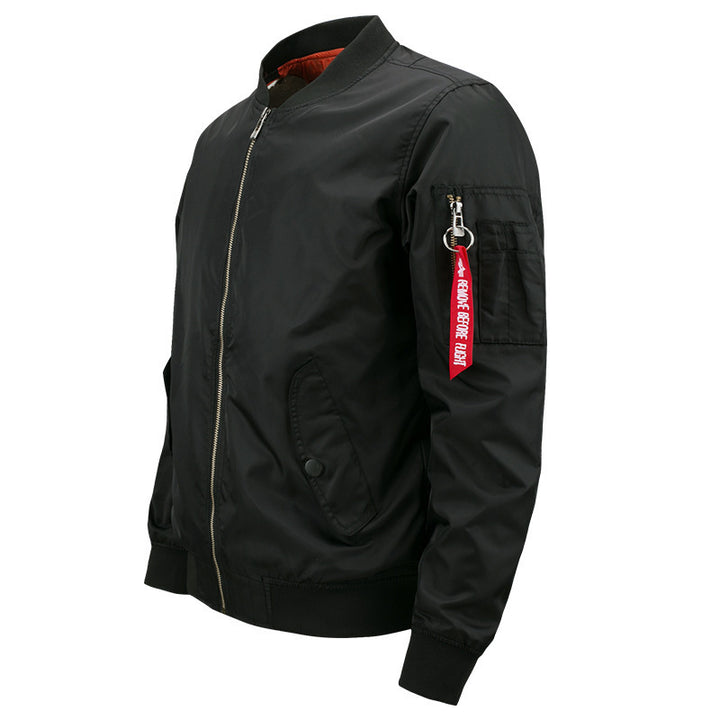 Men's Padded Bomber Jacket in Pilot Style with Sleeve Utility Pocket and Ribbed Cuffs