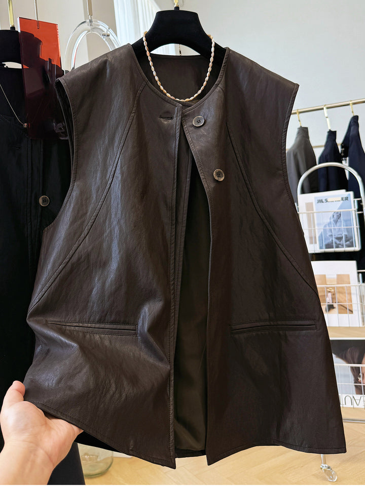 Ladies Noble Leather Waistcoat Mune Fashion