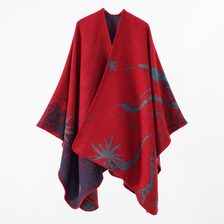 Women's Reversible Jacquard Wrap Poncho in Oversized Cape Mune Fashion