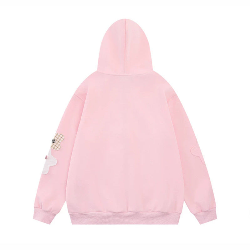Women Oversize Zip Hoodie with Floral Star Appliqués and Button Details Mune Fashion