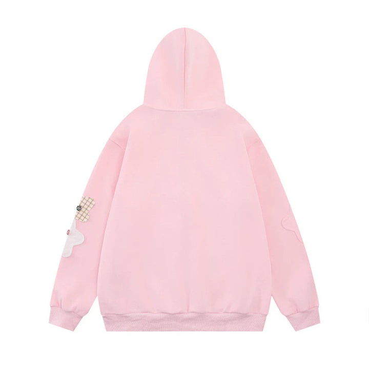Women Oversize Zip Hoodie with Floral Star Appliqués and Button Details Mune Fashion
