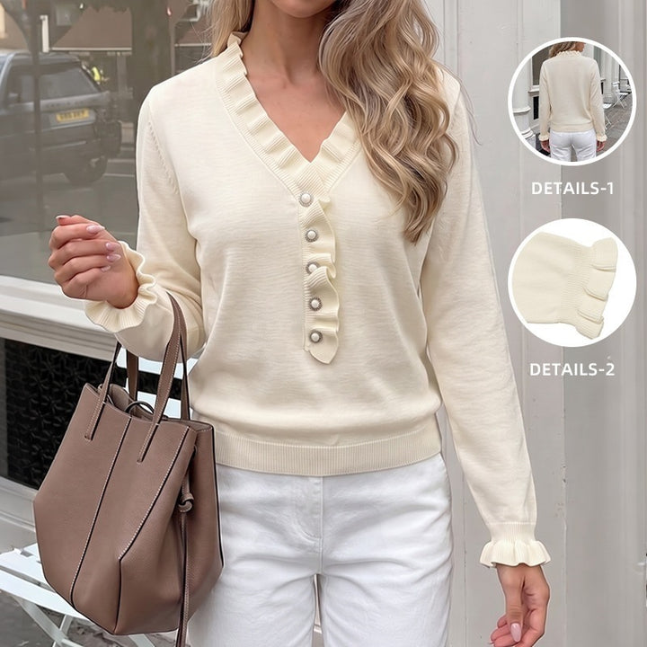 Women Elegant Sweater with Ruffle Details Mune Fashion
