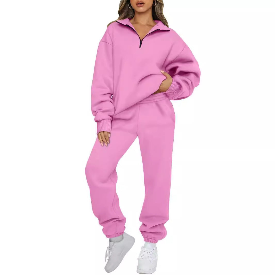 Women's casual half-zip lounge set with oversized sweatshirt and high-waisted joggers Mune Fashion