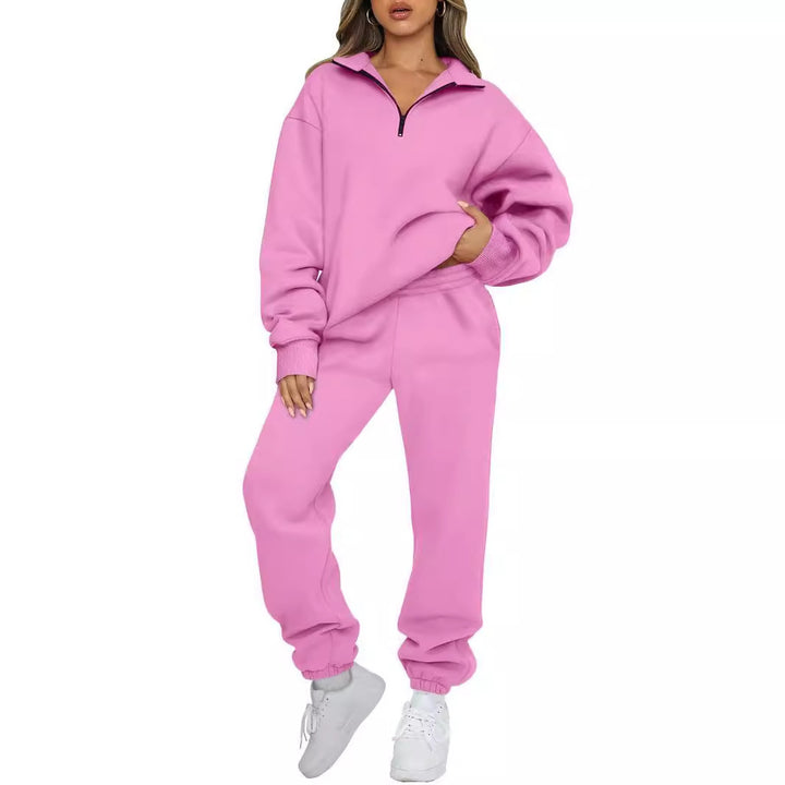 Women's casual half-zip lounge set with oversized sweatshirt and high-waisted joggers Mune Fashion