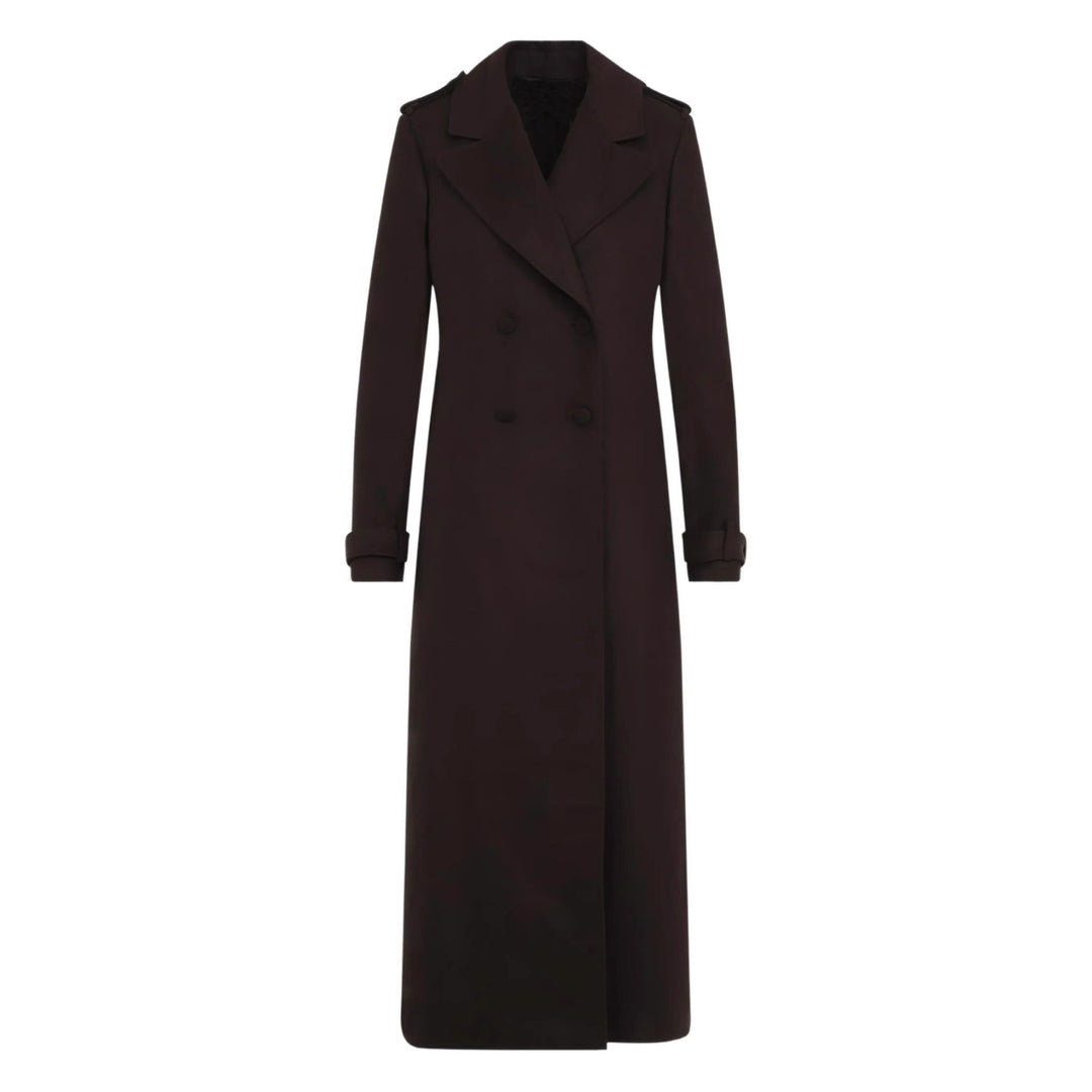 Women's Long Double-Breasted Wool Coat with Shoulder Patches Mune Fashion