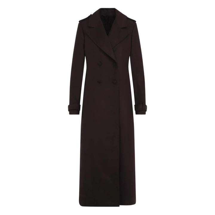 Women's Long Double-Breasted Wool Coat with Shoulder Patches Mune Fashion