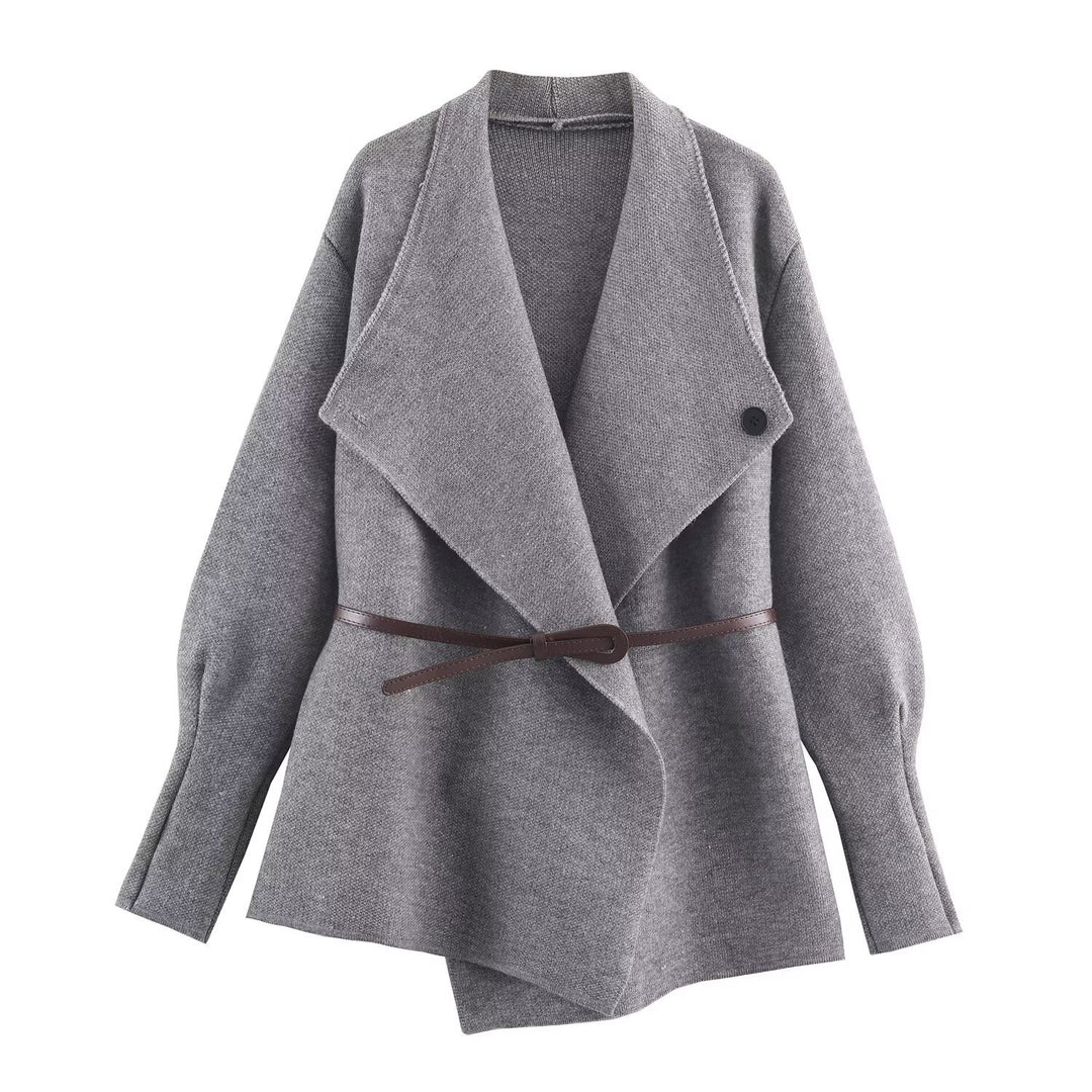 Women’s Wrap Coat with Oversized Shawl Collar and Waist Belt Mune Fashion
