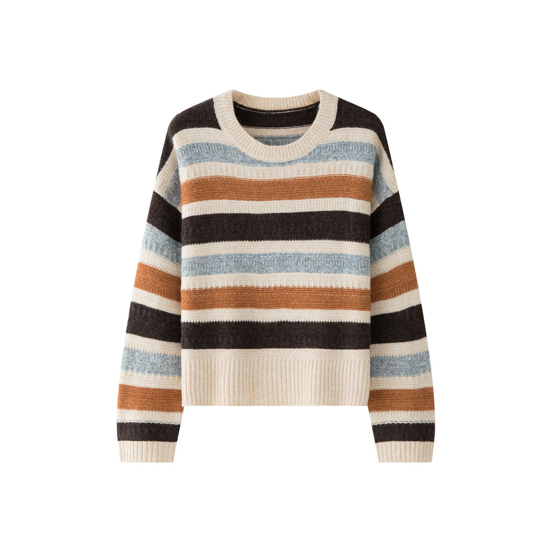 Women's Oversized Chunky Knit Sweater with Block Stripes and Ribbed Hem Mune Fashion
