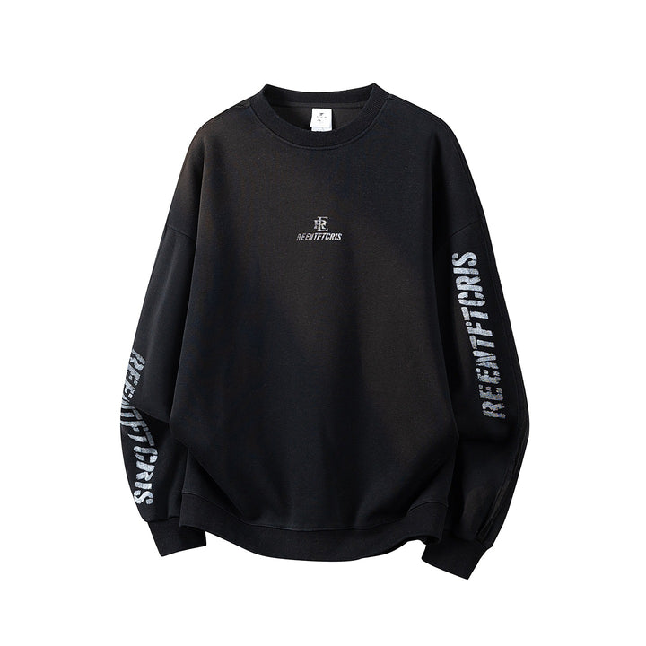Women's Oversized Sweatshirt with Embroidered Logo, Rounded Hem & Dropped Shoulder Mune Fashion