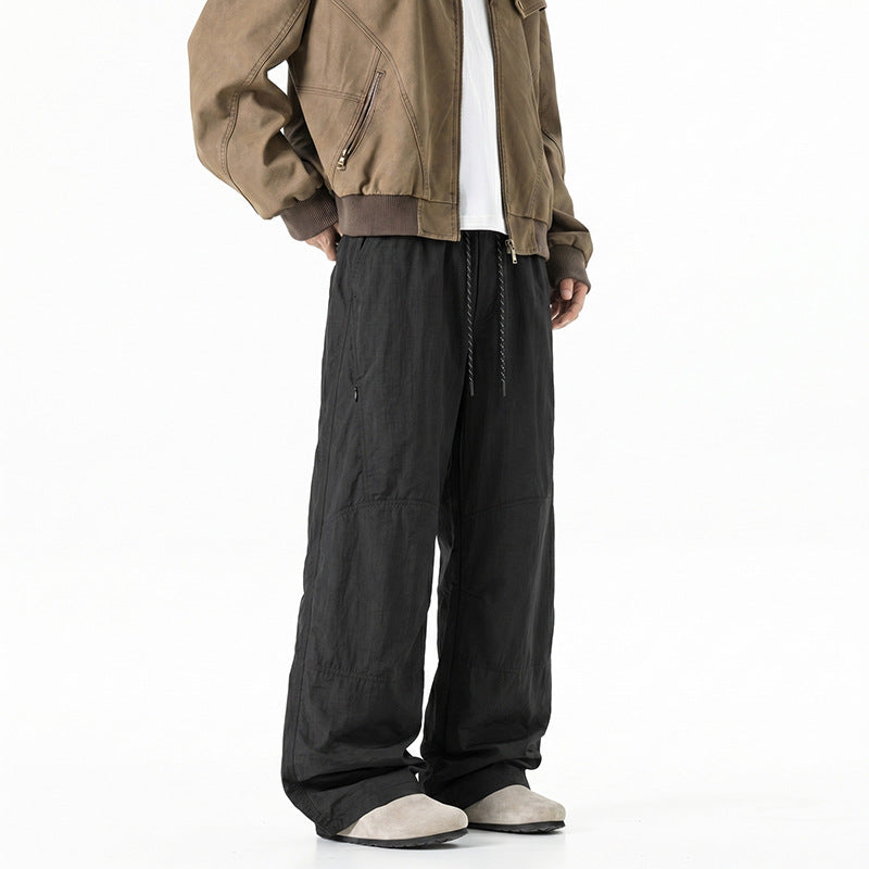 Men's Wide Baggy Pants with Drawstring Waistband and Panel Construction Drune