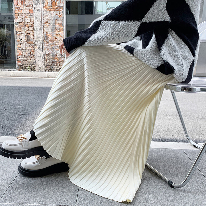 Women's Pleated Maxi Skirt with Elegant Wave Pattern Mune Fashion