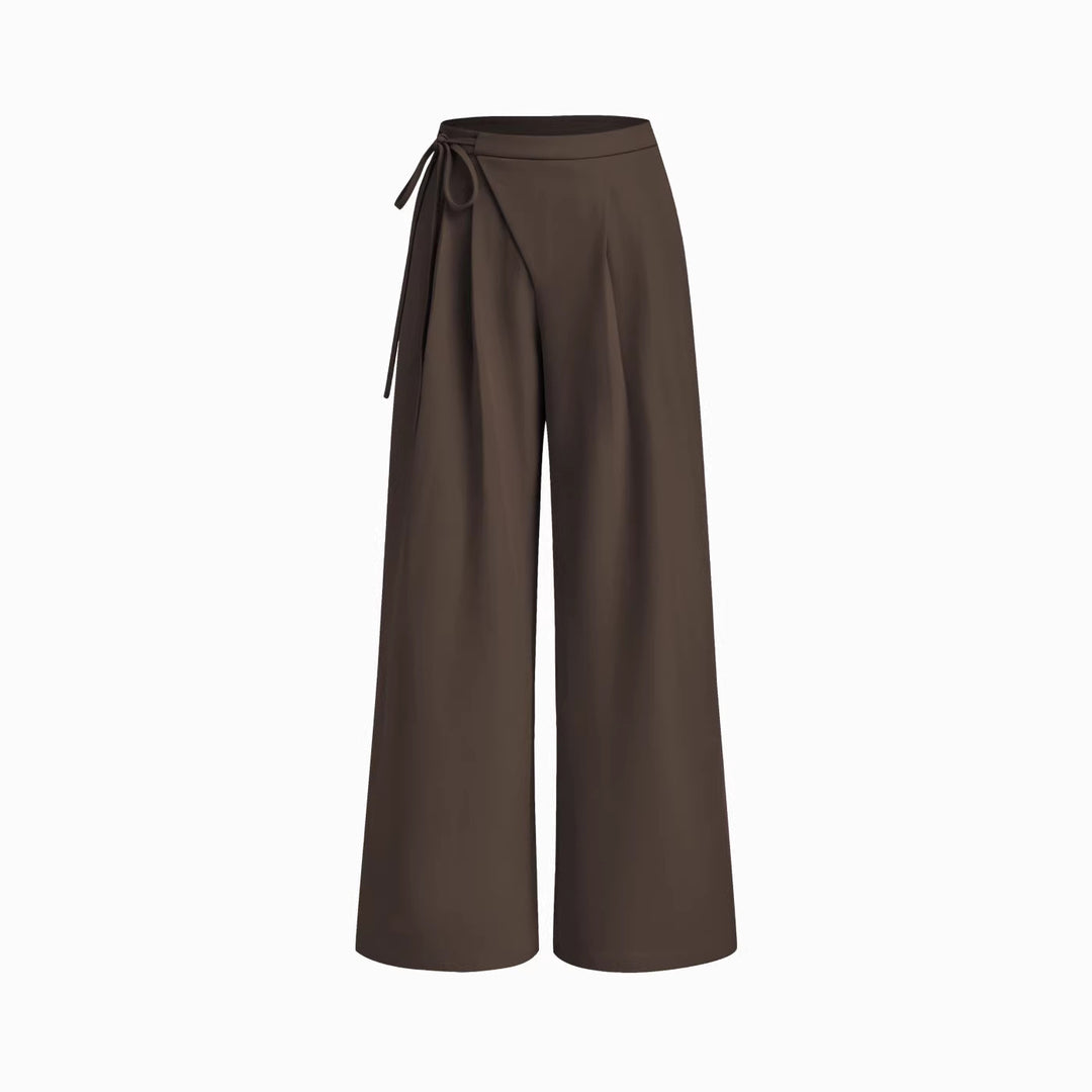 Women's Wide Pinstripe Pants with Wrap Waist Drune