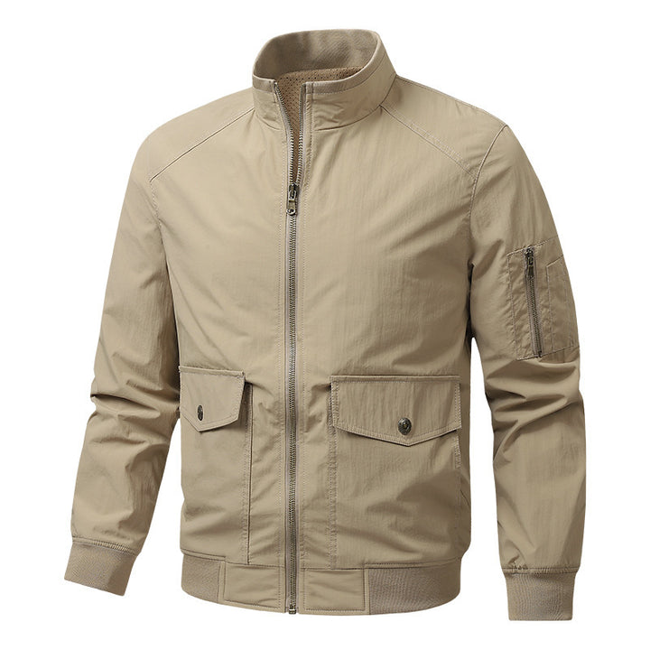 Men's Wind and Water Resistant Urban Bomber Jacket with Stand Collar and Multiple Pockets Mune Fashion