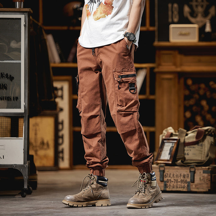 Men's Multifunctional Cargo Jogging Pants with D-Rings, Zipper Flaps, and Elastic Cuffs Mune Fashion