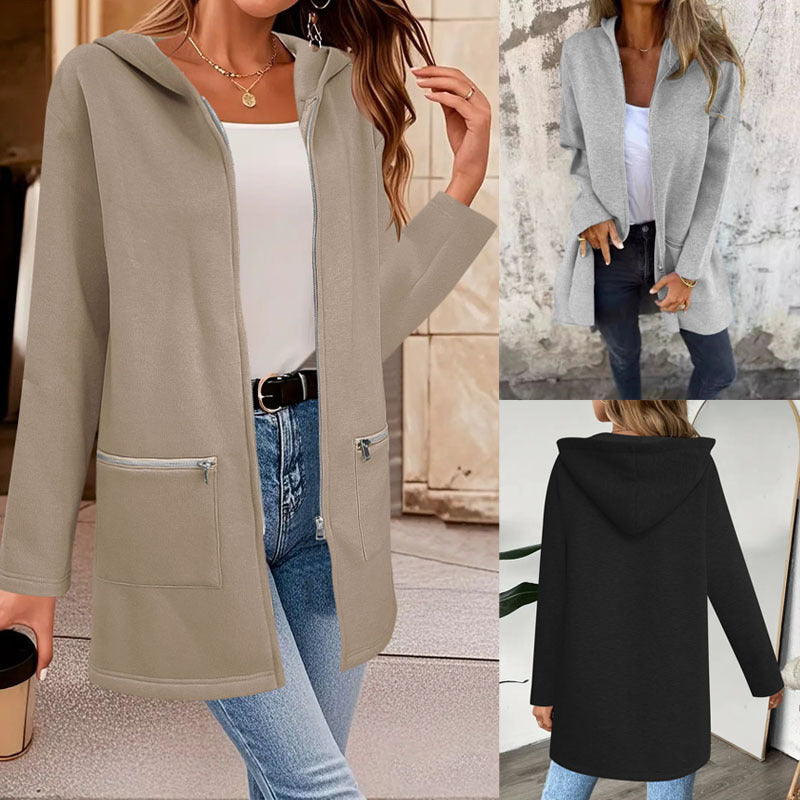 Women's Longline Transitional Jacket with Full Zipper and Zipper Pockets Mune Fashion