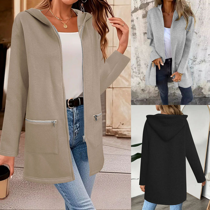 Women's Longline Transitional Jacket with Full Zipper and Zipper Pockets Mune Fashion