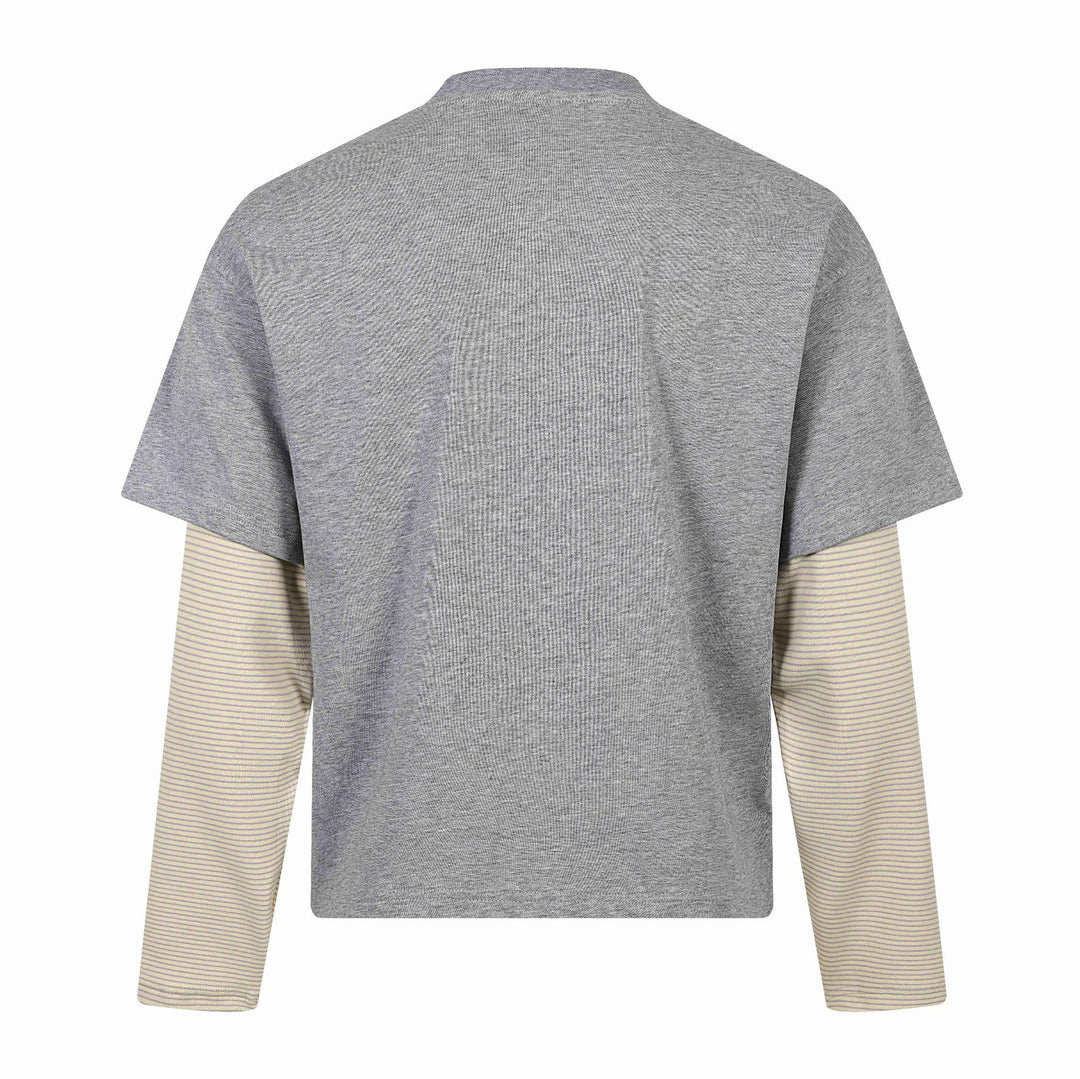 Unisex Layered Look Long Sleeve T-Shirt with Attached Short Sleeve Layer and Graphic Print Mune Fashion